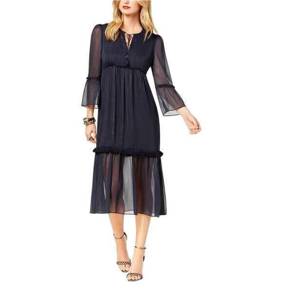 Rachel Zoe Womens Crinkle Chiffon Empire Dress, navy, M - Picture 1 of 1